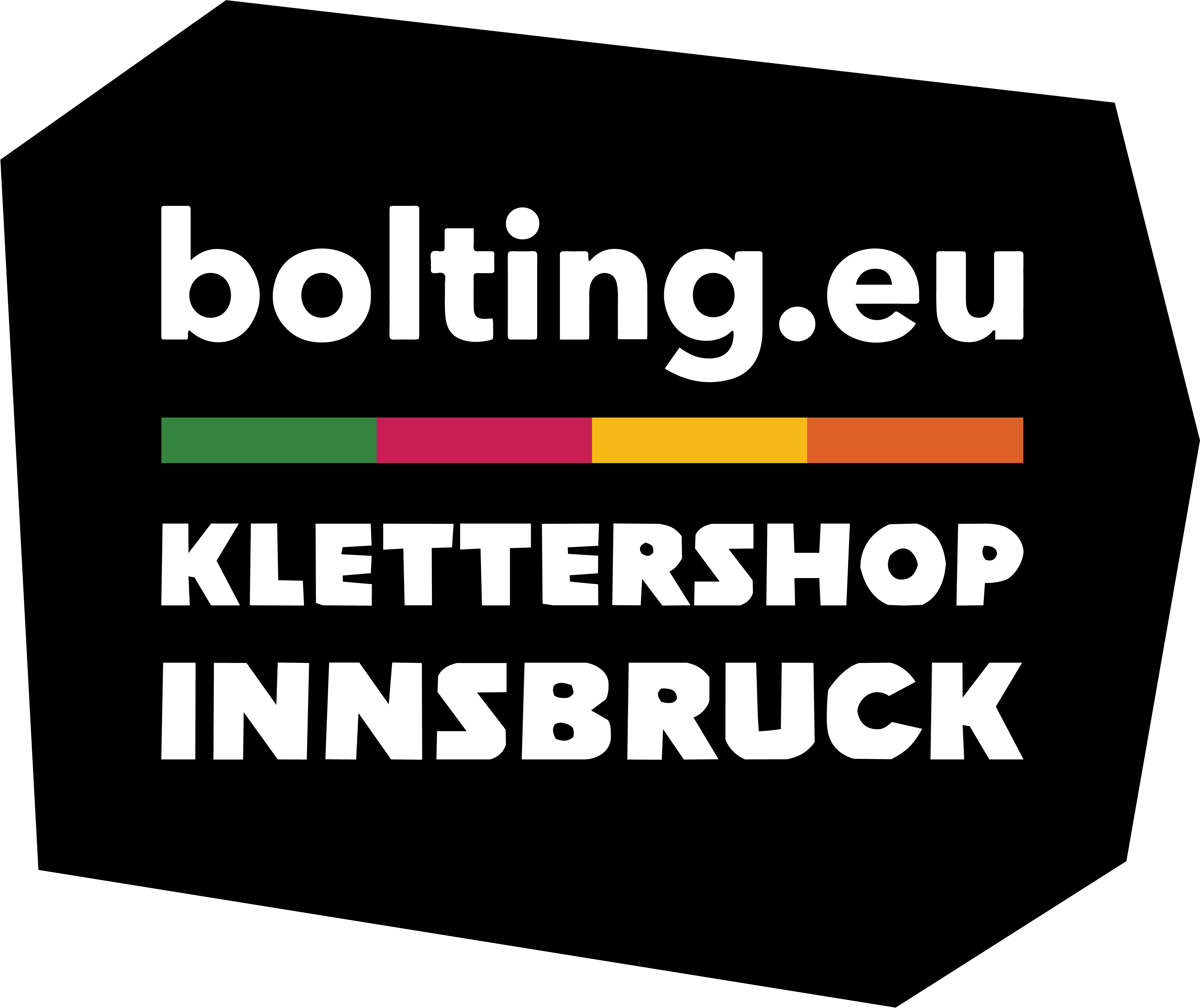 Logo des bolting.eu Klettershop Innsbruck in schwarz mit bunten Elementen.
